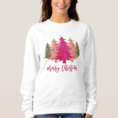 Vrolijk kerstrecro Roze kerstbomen T-Shirt (Voorkant)