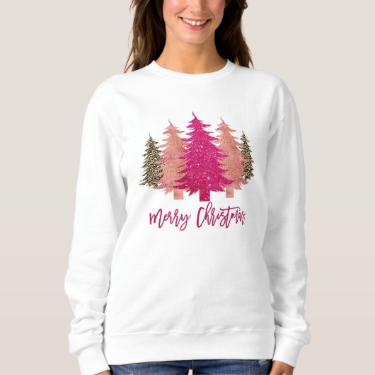 Vrolijk kerstrecro Roze kerstbomen T-Shirt (Voorkant)