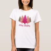Vrolijk kerstrecro Roze kerstbomen T-Shirt (Voorkant)