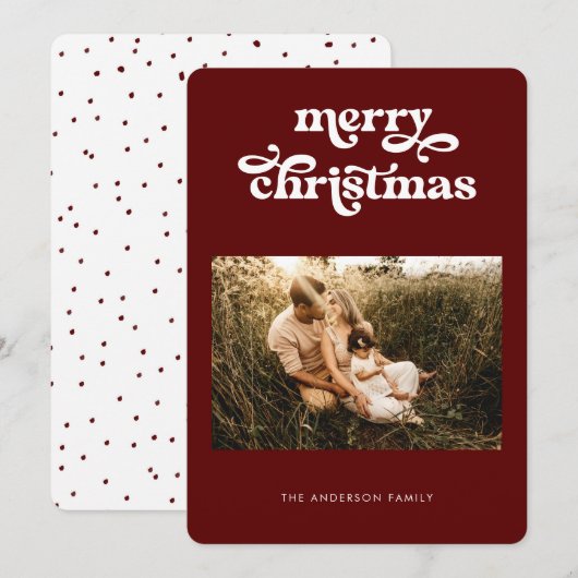 Vrolijk kerstrecro  Typografische Stippen Kaart (Voorkant / Achterkant)