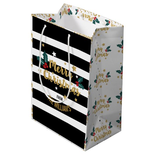 Vrolijk kerstrecycleerbaar Gold Glitter Text Desig Medium Cadeauzakje (Achterkant Gekanteld)