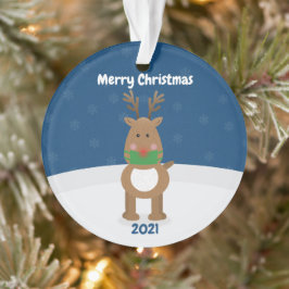 Vrolijk kerstrender in Covid Face Mask Custom Ornament