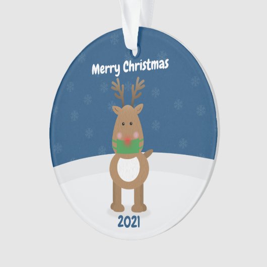 Vrolijk kerstrender in Covid Face Mask Custom Ornament (voorkant)