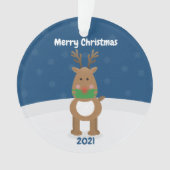 Vrolijk kerstrender in Covid Face Mask Custom Ornament (voorkant)