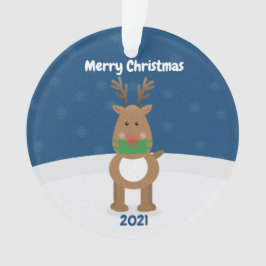 Vrolijk kerstrender in Covid Face Mask Custom Ornament