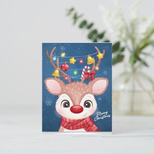 Vrolijk kerstrender met licht briefkaart (Staand voorkant)