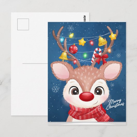 Vrolijk kerstrender met licht briefkaart (Voorkant / Achterkant)