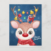 Vrolijk kerstrender met licht briefkaart (Voorkant)