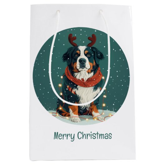 Vrolijk kerstrendier Berner Sennenhond Medium Cadeauzakje (Voorkant)