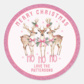 Vrolijk Kerstrendier gepersonaliseerde naam Ronde Sticker (Voorkant)