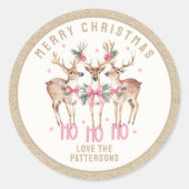 Vrolijk Kerstrendier gepersonaliseerde naam Ronde Sticker (Voorkant)