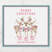 Vrolijk Kerstrendier gepersonaliseerde naam Sparkling Wijnetiket (Enkel label)