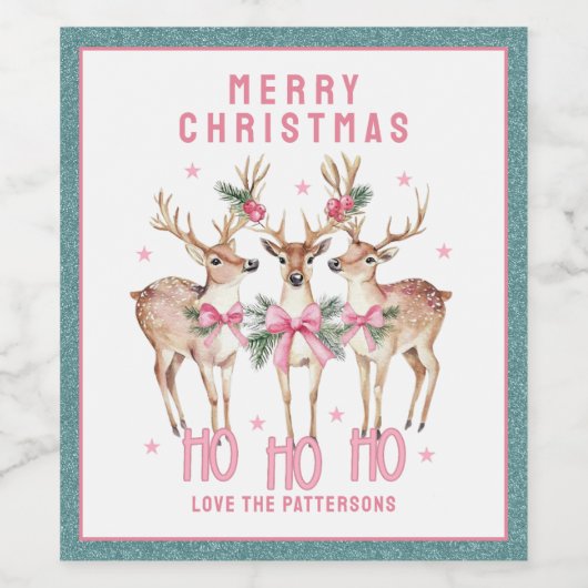 Vrolijk Kerstrendier gepersonaliseerde naam Wijn Etiket (Enkel label)