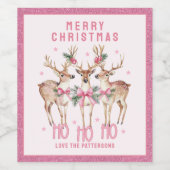 Vrolijk Kerstrendier gepersonaliseerde naam Wijn Etiket (Enkel label)