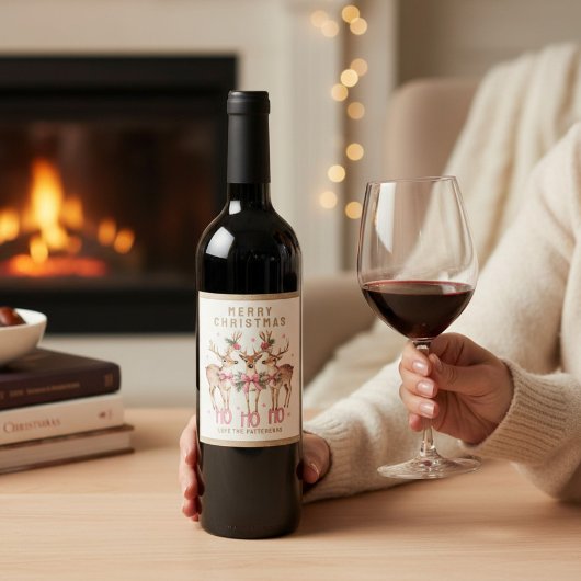 Vrolijk Kerstrendier gepersonaliseerde naam Wijn Etiket