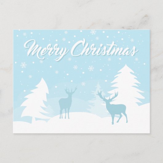 Vrolijk kerstrendier in een besneeuwd bos feestdagenkaart (Voorkant)