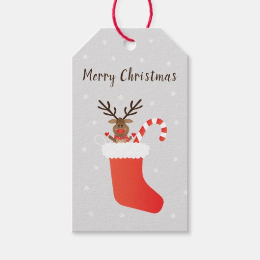 Vrolijk kerstrendier in een stopplaats cadeaulabel (Voorkant)