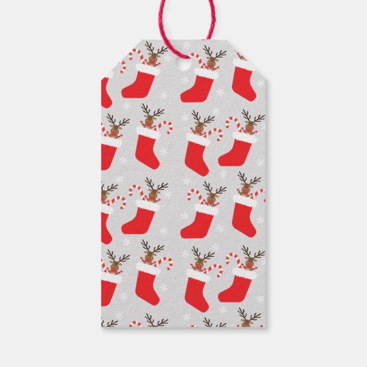 Vrolijk kerstrendier in een stopplaats cadeaulabel (Achterkant)