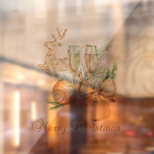 Vrolijk kerstrendier, Kogels, Wijnglas Raamsticker (Vel 2)