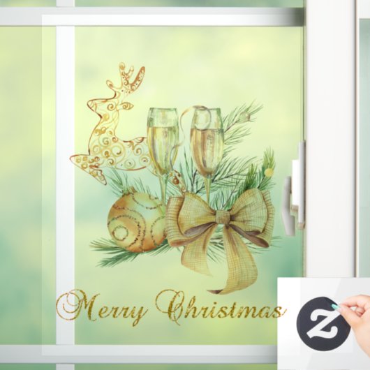 Vrolijk kerstrendier, Kogels, Wijnglas Raamsticker (Huis)