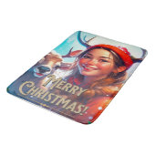 VROLIJK KERSTRENDIER MET GELUKKIG MEISJE BADMAT (Gekanteld)