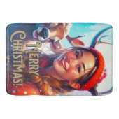 VROLIJK KERSTRENDIER MET GELUKKIG MEISJE BADMAT (Voorkant)