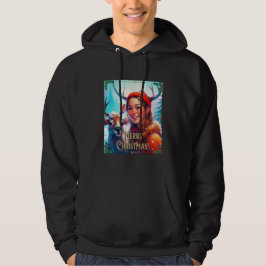 VROLIJK KERSTRENDIER MET GELUKKIG MEISJE HOODIE