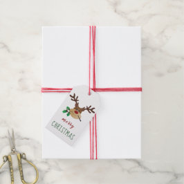 Vrolijk kerstrendier met mistletoe cadeaulabel