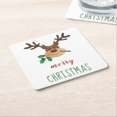 Vrolijk kerstrendier met mistletoe kartonnen onderzetters (Schuin)