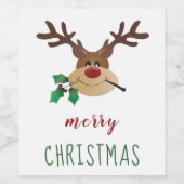 Vrolijk kerstrendier met mistletoe wijn etiket (Enkel label)