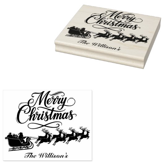 Vrolijk kerstrendier met naam rubberstempel (Gestempeld)