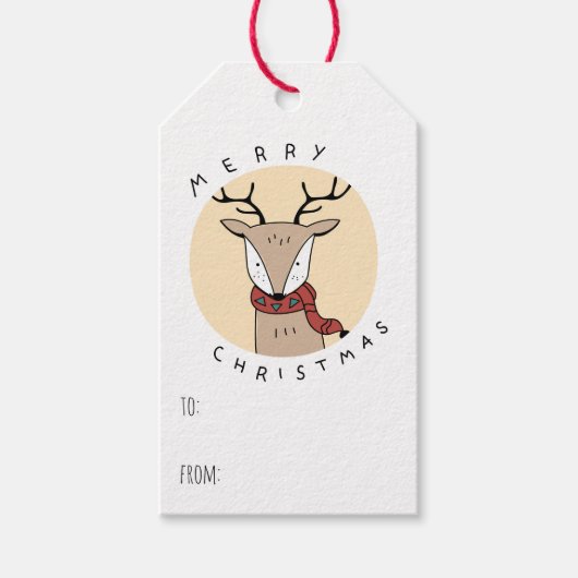 Vrolijk kerstrendier met sjaal cadeaulabel (Voorkant)