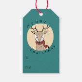 Vrolijk kerstrendier met sjaal cadeaulabel (Voorkant)