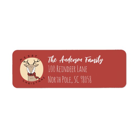 Vrolijk kerstrendier met sjaal etiket (Voorkant)