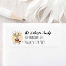 Vrolijk kerstrendier met sjaal etiket