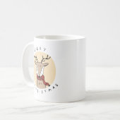 Vrolijk kerstrendier met sjaal koffiemok (Voorkant links)