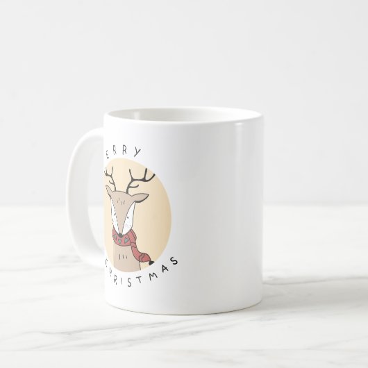 Vrolijk kerstrendier met sjaal koffiemok (Voorkant links)