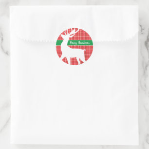 Vrolijk Kerstrendier Red Plaid Twill Pattern Ronde Sticker