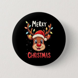Vrolijk Kerstrendier Red Santa Xmas Familie Mannen Ronde Button 5,7 Cm