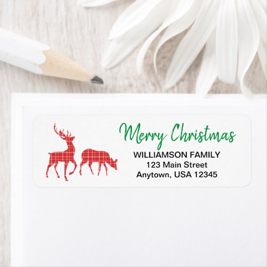 Vrolijk kerstrendier rood geplakt patroon etiket (Insitu)