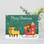 Vrolijk Kerstrendier Sled met Sneeuwvlokken Kaart (Staand voorkant)
