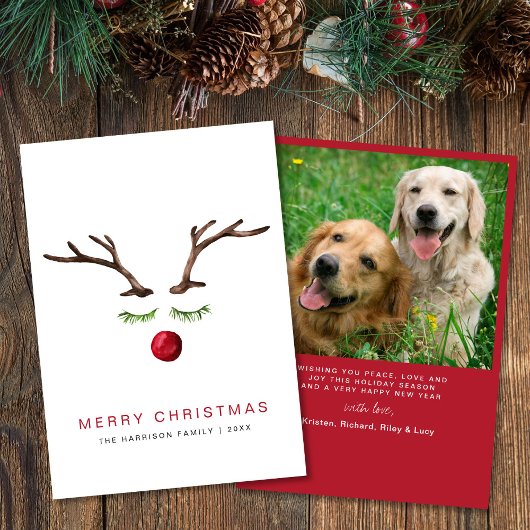Vrolijk Kerstrendier Waterverf Foto Feestdagenkaart