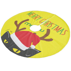 Vrolijk kerstrendier zwarte kat met rood pet fleece kerstboom rok