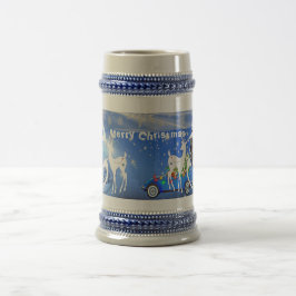 Vrolijk kerstrendierblauw Pristine Snowflakes Bierpul