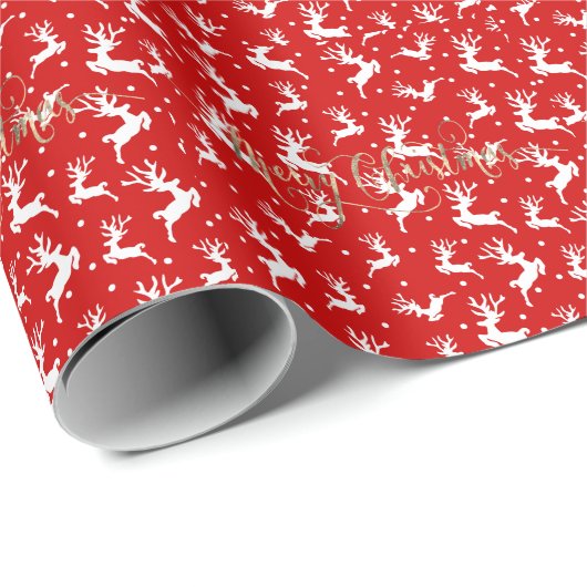 Vrolijk kerstrendierrood cadeaupapier (Rol Hoek)