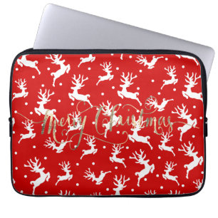 Vrolijk kerstrendierrood laptop sleeve