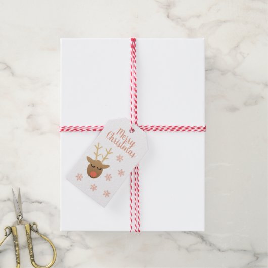 Vrolijk kerstrendierroze goud cadeaulabel (Met Touw)