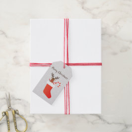 Vrolijk kerstrendiersnoer Rood Wit Cadeaulabel