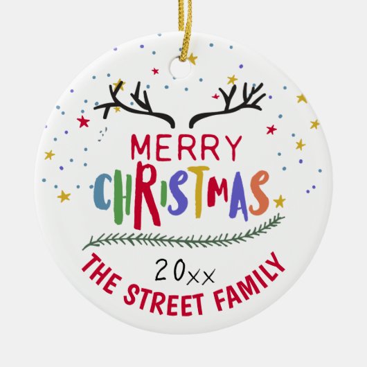 Vrolijk kerstrendiertje Antlers Achievement Ceram Keramisch Ornament (Voorkant)