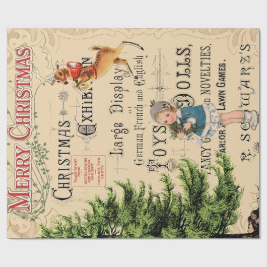 Vrolijk kerstrendiertje cadeaupapier (Vlak)